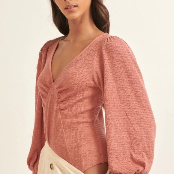 Cassie V Neck Bishop Sleeve Bodysuit - Picture 5 of 6